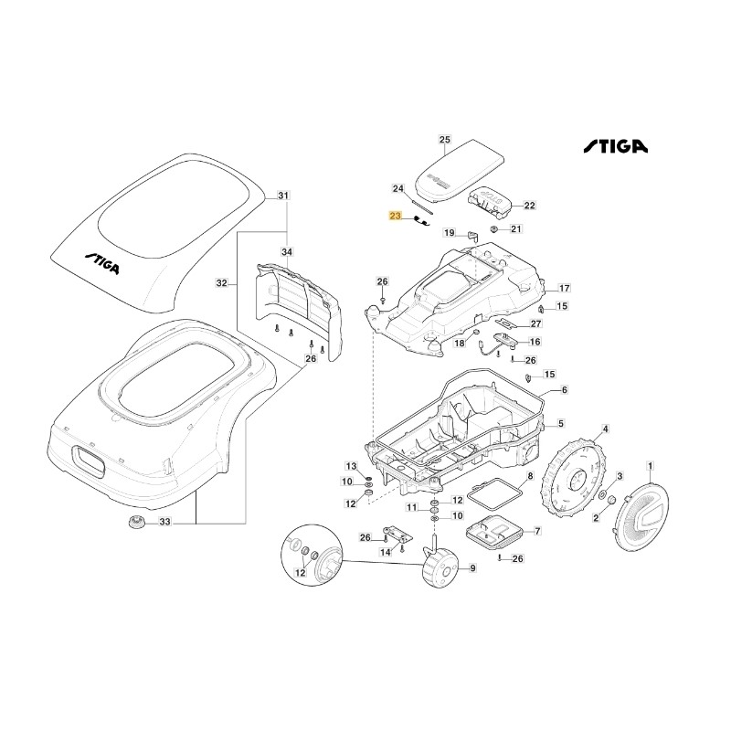 Cache-ressort pour tondeuse robot modèles A1000 A1500 ORIGINAL STIGA 122430255/0