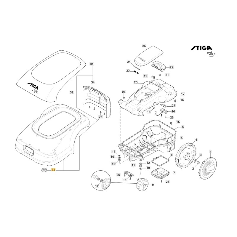 Cuffia in gomma robot tagliaerba modelli STIG1200 ORIGINALE STIGA 322122001/0