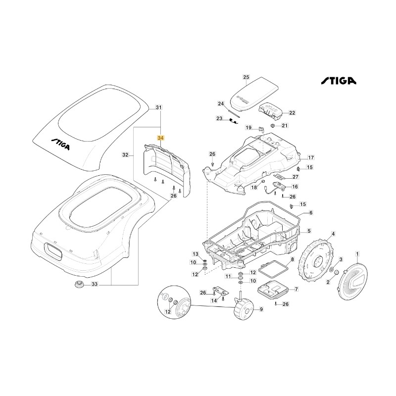 Hintere Abdeckung Mähroboter Modelle A1000 ORIGINAL STIGA 322110085/0