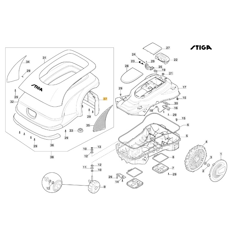 Back cover robot mower models A3000 ORIGINAL STIGA 322110185/0