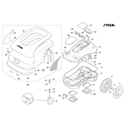 Couvercle arrière de la tondeuse robot modèles A3000 ORIGINAL STIGA 322110185/0 | Newgardenstore.eu