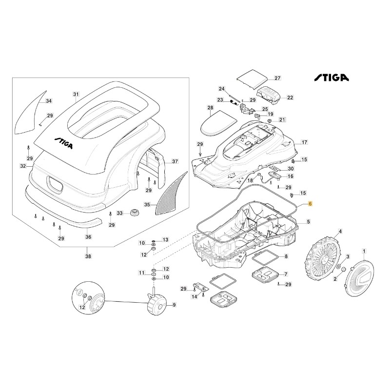 Gasket shell robot mower models A3000 ORIGINAL STIGA 122280006/0