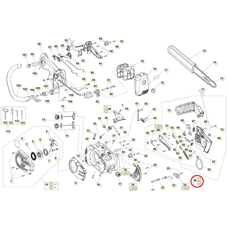 Kit carter brake red ORIGINAL ACTIVE chainsaw 39.39 036081