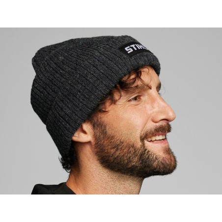 Gorro de punto grueso de invierno en lana gris con parche logo ORIGINAL STIHL