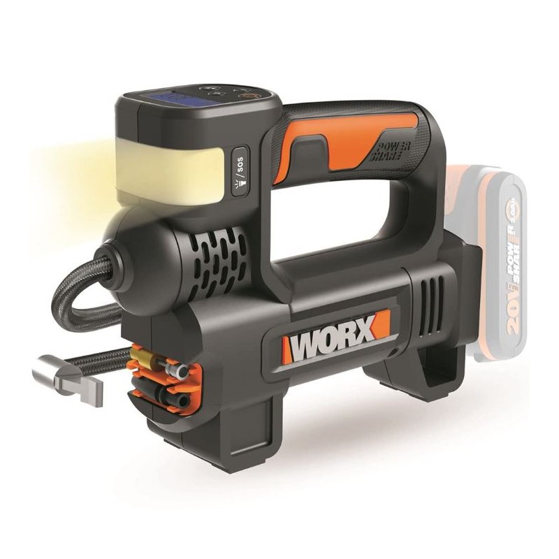 WORX WX092.9 compresor con batería 150/300 lumen luz led 20V 10 bar