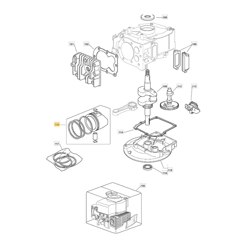 Kolben Spindelsegmente ORIGINAL STIGA für Motor V35 M150 118550357/0