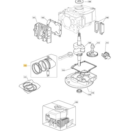 Piston segments broche ORIGINALE STIGA pour moteur V35 M150 118550357/0 | Newgardenstore.eu