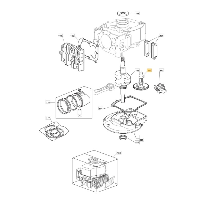 Arbre à cames STIGA ORIGINAL pour moteur M150 V35 118550356/0