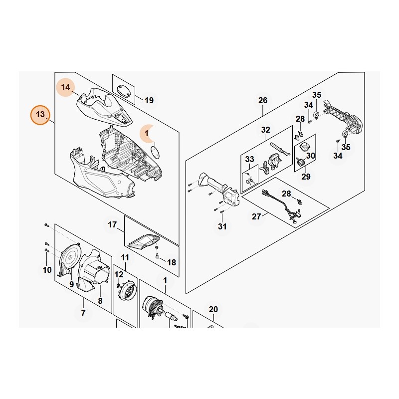 Hedge trimmer motor housing models HLA135 ORIGINAL STIHL HA046000802