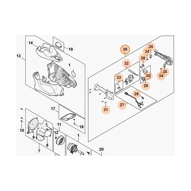 Hedge trimmer control handle models HLA135 ORIGINAL STIHL FA017901320