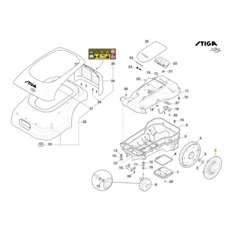 ORIGINAL STIGA wheel cover for Stig 600 robotic mower - Stig 1200 322110855/0 | Newgardenstore.eu