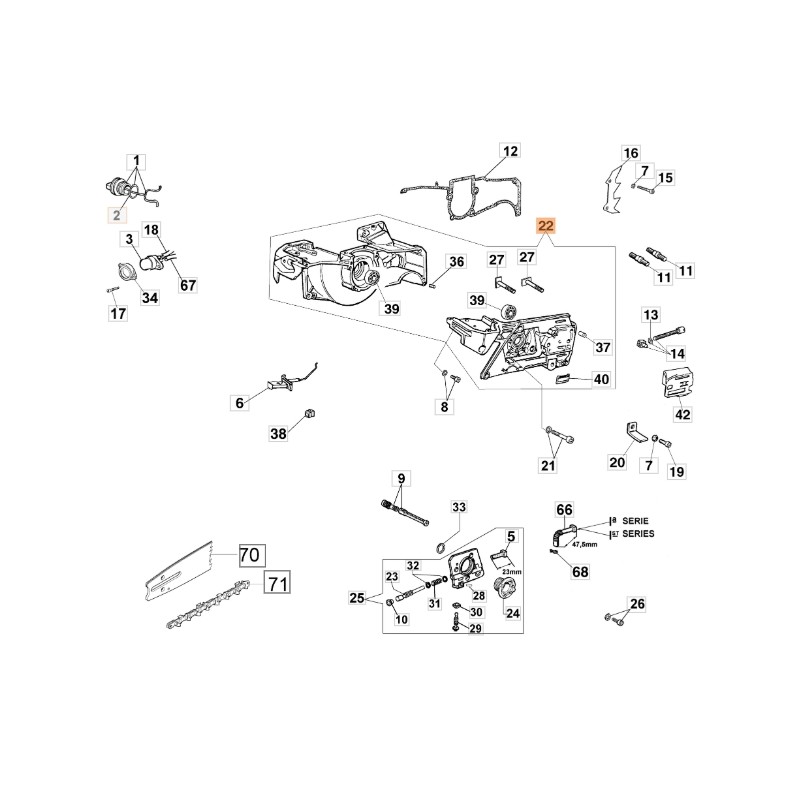 Basamento motosega modelli 956 ORIGINALE OLEOMAC 50010346C