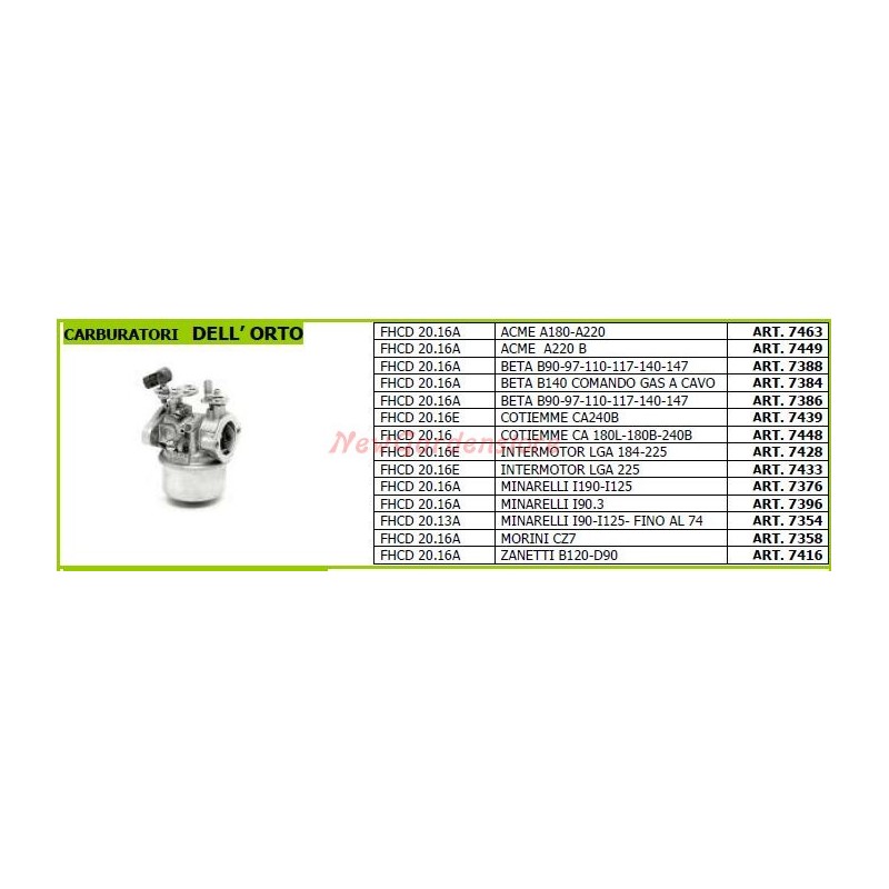 Carburateur FHCD 20.16E pour motoculteur INTERMOTOR LGA 184-225 7428