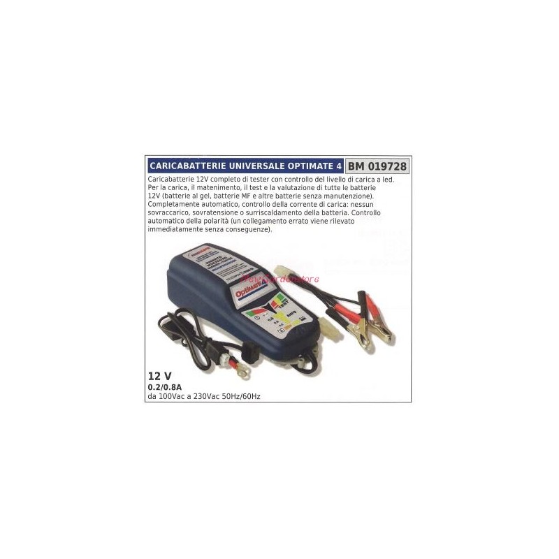 Universal charger optimate 4 12V complete with tester 0.2/0.8A 019728