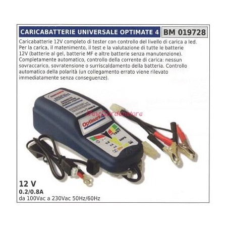 Cargador universal optimate 4 12V completo con comprobador 0,2/0,8A 019728 | Newgardenstore.eu