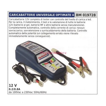 Caricabatterie universale optimate 4 12V completo di tester 0.2/0.8A 019728 | Newgardenstore.eu