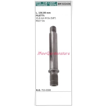 MTD 753-0308 arbre de moyeu de lame de tondeuse de tracteur de pelouse | Newgardenstore.eu