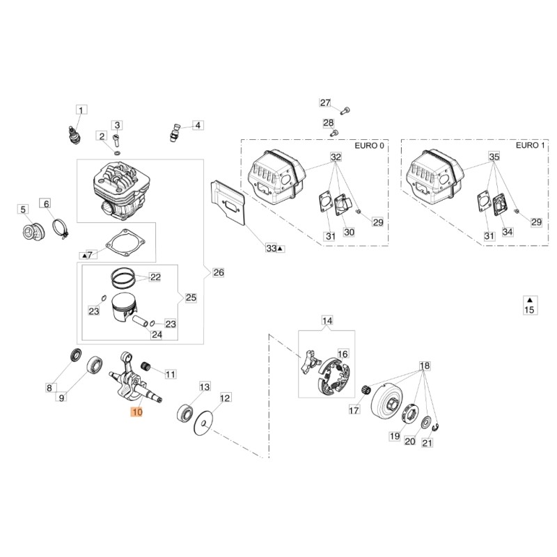 Arbre moteur ORIGINAL OLEOMAC pour tronçonneuse GS 650 - GS 651 50250001AR