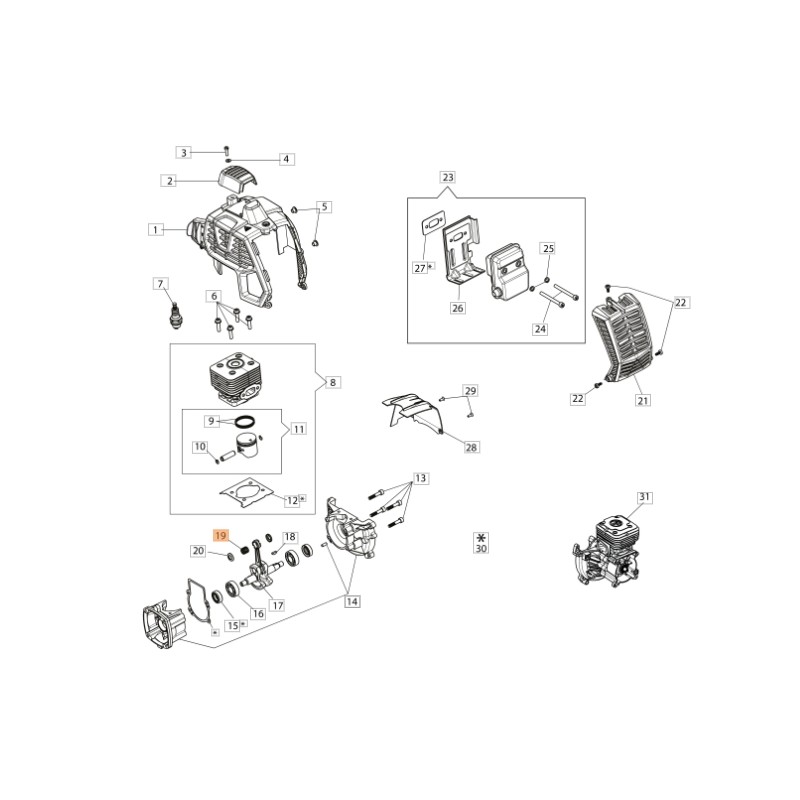 Gabbia a rulli decespugliatore modelli BCH250S ORIGINALE OLEOMAC 3037031R