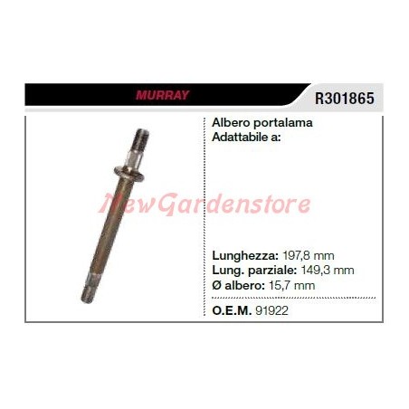 MURRAY lawn tractor lawnmower mower shaft R301865 | Newgardenstore.eu