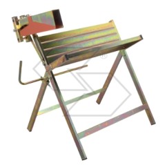 Galvanised sheet metal log-cutting stand with clamp for chainsaw