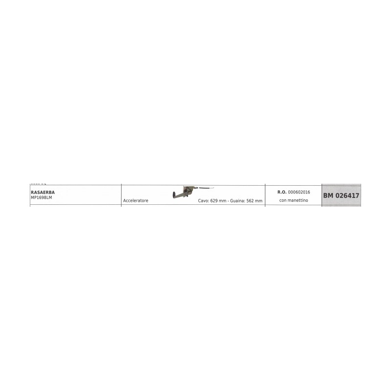 MAORI Rasenmäher-Gaszug mit Griff MP1698LM Kabel 629 mm, Kabelhülle 562 mm