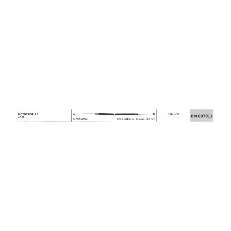 GREEN LINE AG52 câble d'accélérateur 610 mm gaine de câble 503 mm