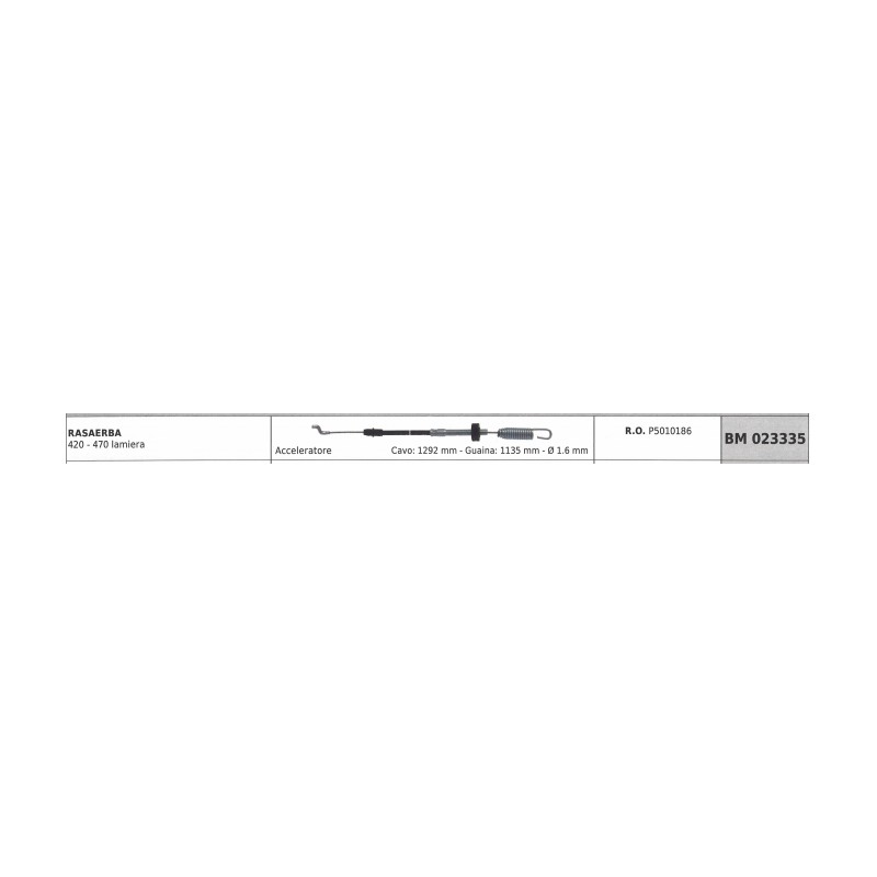 IBEA lawn mower accelerator cable 420-470 cable 1292mm sheath 1135mm Ø  1,6mm