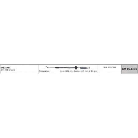IBEA câble accélérateur de tondeuse 420-470 câble 1292mm gaine 1135mm Ø 1,6mm | Newgardenstore.eu