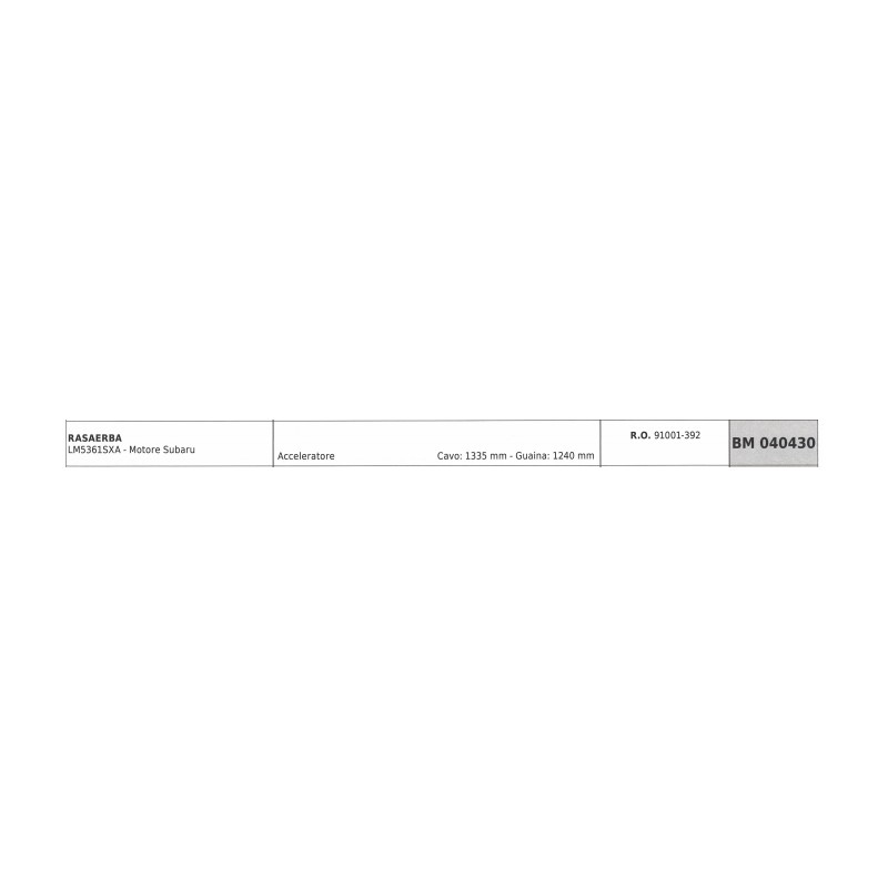 KAAZ tondeuse à gazon LM5361SXA câble d'accélérateur - Subaru câble 1335 mm gaine 1240 mm