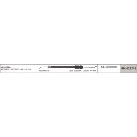 MAORI Rasenmäher MP5014SQ MP5518SQ Gaszug 1126mm Kabelummantelung 977mm | Newgardenstore.eu