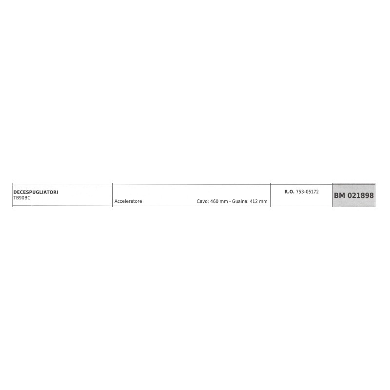 MTD débroussailleuse TB90BC câble d'accélérateur 460mm gaine 412mm