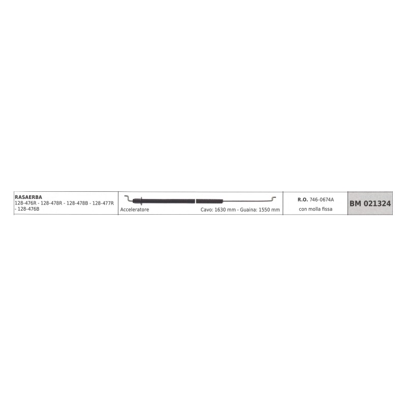 MTD tondeuse câble accélérateur 128-476R - 128-478R câble 1630mm gaine 1550mm