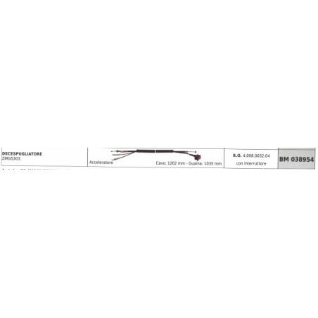 ZOMAX desbrozadora cable acelerador ZMG5303 cable 1202mm vaina 1035mm | Newgardenstore.eu
