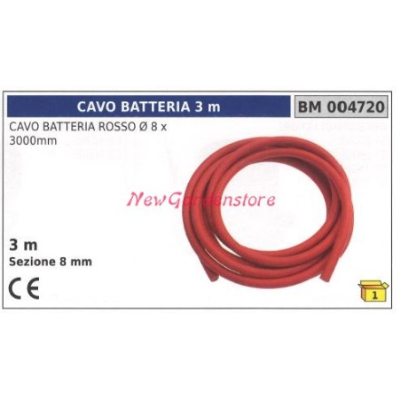 Cable de batería rojo Ø 8 x 3000mm 3 m 004720 | Newgardenstore.eu
