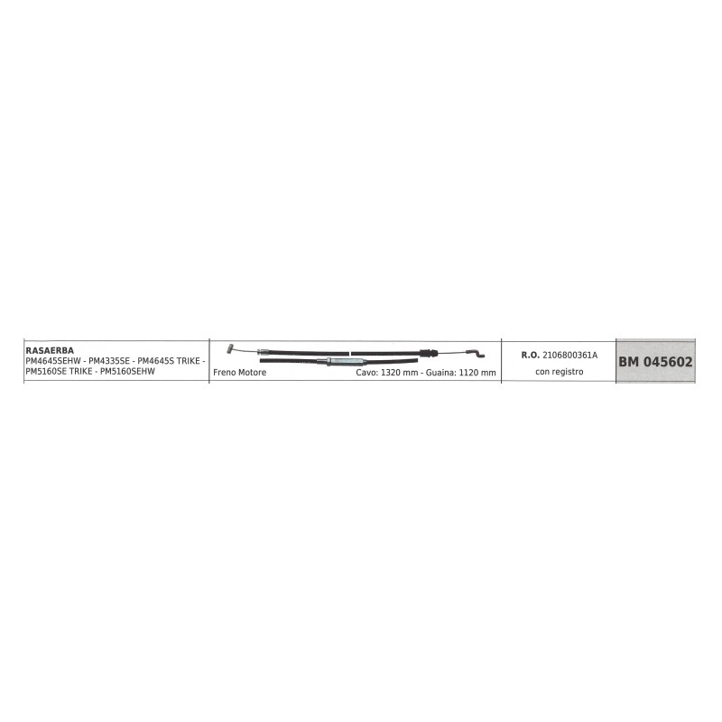 MOWOX Rasenmäher Motorbremskabel PM4645SEHW PM4335SE Kabel 1320 mm Kabelummantelung 1120 mm