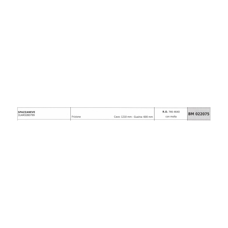 Cavo frizione con molla MTD spazzaneve 31AM32BD799 cavo 1210 mm guaina 600 mm