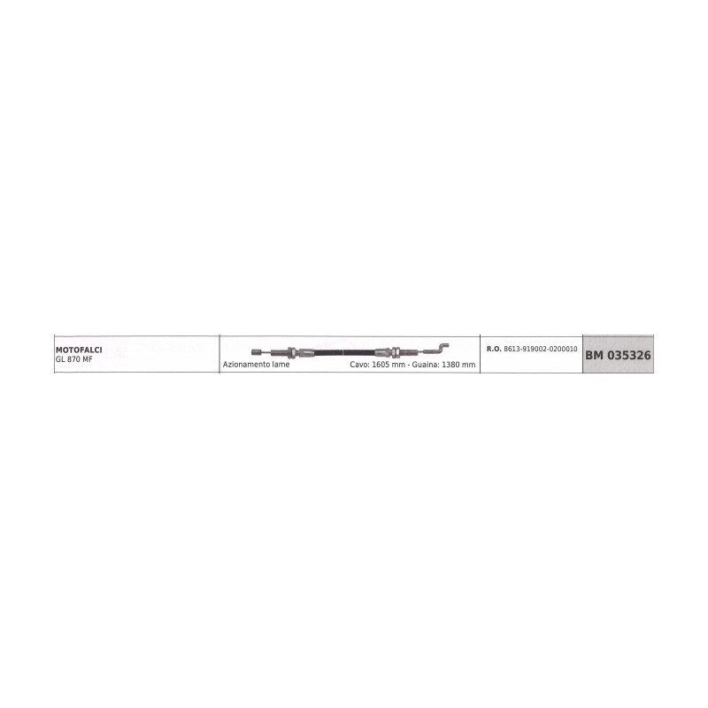 Blade coupling cable GREEN LINE motor mower GL870MF cable 1605mm sheath 1380mm