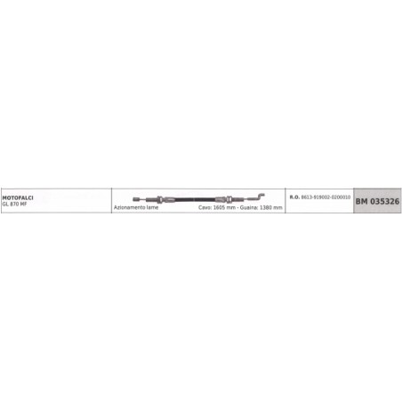 Câble d'accouplement des lames GREEN LINE motofaucheuse GL870MF câble 1605mm gaine 1380mm | Newgardenstore.eu