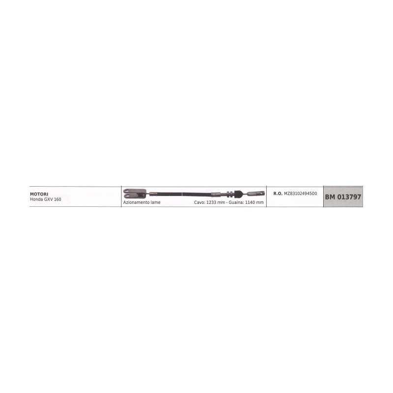 HONDA Kabel für Messerkupplung - MAORI Rasenmäher GXV160 Kabel 1233mm Ummantelung 1140mm