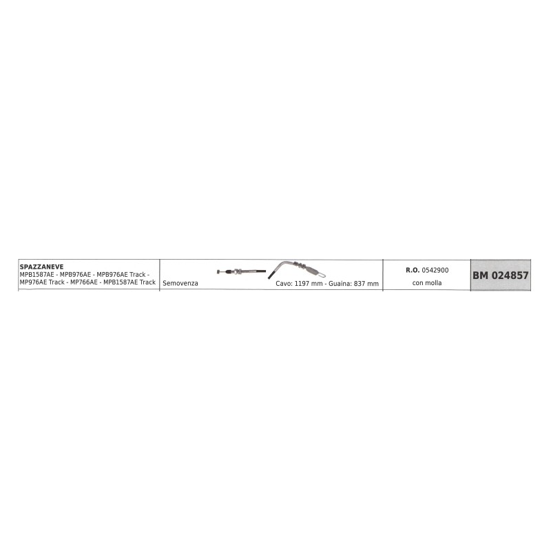 Cable quitanieves MAORI MPB1587AE MPB976AE cable 1197 mm vaina 837 mm