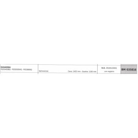 PROGREEN lawn mower cable PG5540SBQ PG5550SHQ cable 1432 mm sheath 1193 mm | Newgardenstore.eu