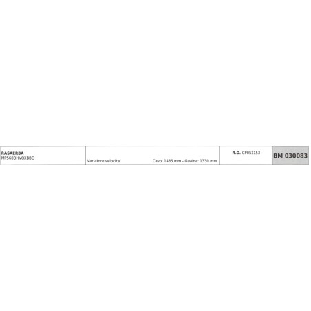 MAORI Rasenmähermotor-Variator-Kabel MP5600HVQXBBC Kabel 1435 mm Ummantelung 1330 mm | Newgardenstore.eu