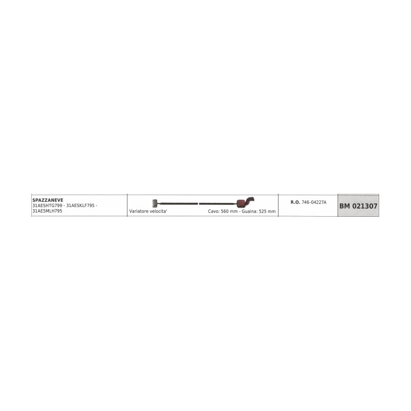 Cavo variatore velocità MTD spazzaneve 31AESHTG799 cavo 560 mm guaina 525 mm