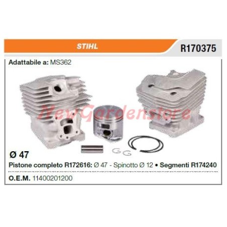 Cilindro pistone segmenti compatibile STIHL motosega MS362 R170375 | Newgardenstore.eu