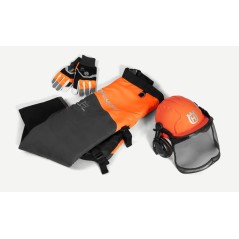 kit de protection HUSQVARNA comprend des gants, un casque  et des chaps.