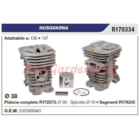 Cylindre à piston de segment de tronçonneuse HUSQVARNA 136 137 R170334 | Newgardenstore.eu