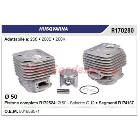 Cilindro pistone segmenti HUSQVARNA motosega 268 268S 268K R170280 | Newgardenstore.eu