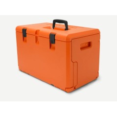 Robusta caja de transporte de plástico naranja para motosierras HUSQVARNA | Newgardenstore.eu