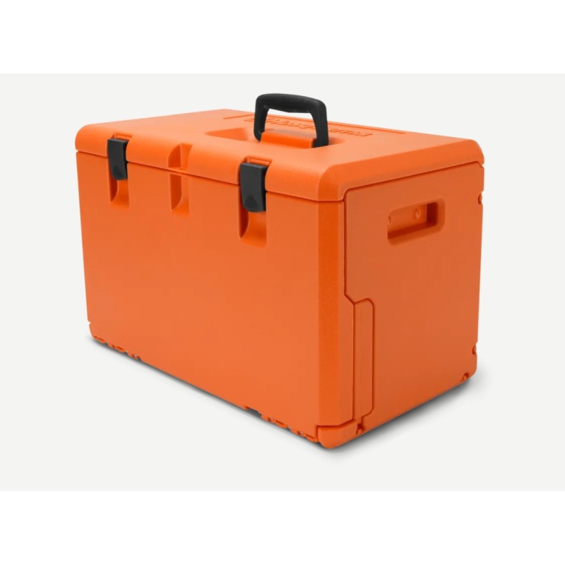 Robusta caja de transporte de plástico naranja para motosierras HUSQVARNA